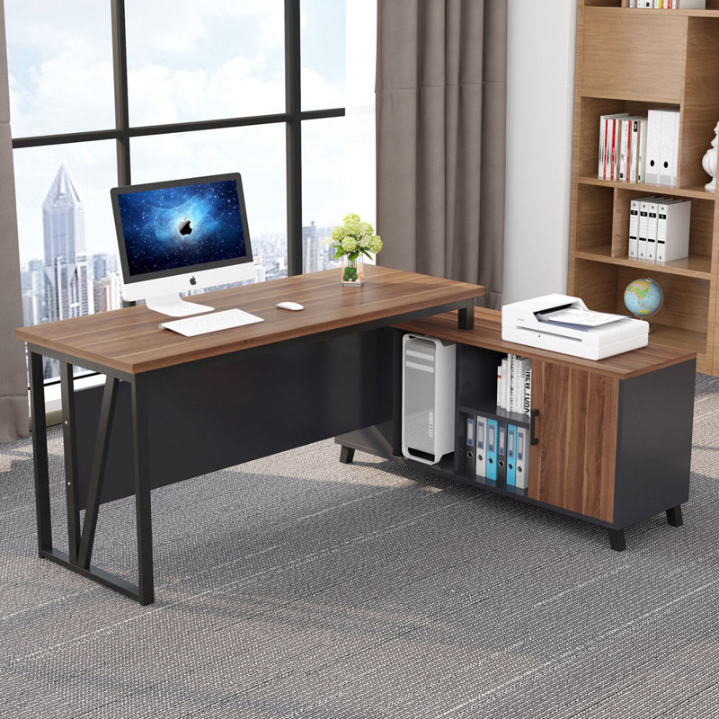 Latitude Run® 55 Inch Large Executive L Shaped Office Desk, Computer